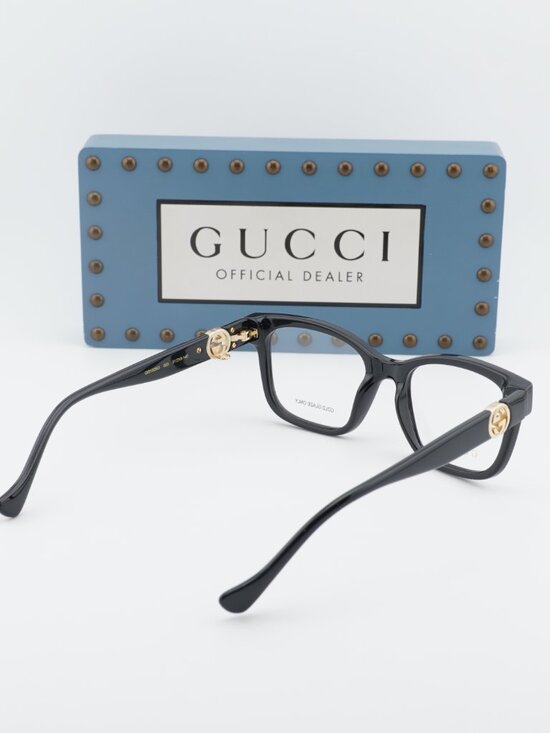 Gucci GG1025O 003 Square Eyeglasses - Black with Gold Detachable Chain